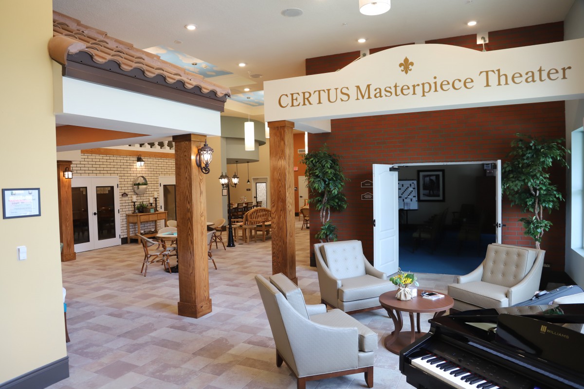 A spacious and modern lobby area with comfortable seating and elegant decor.