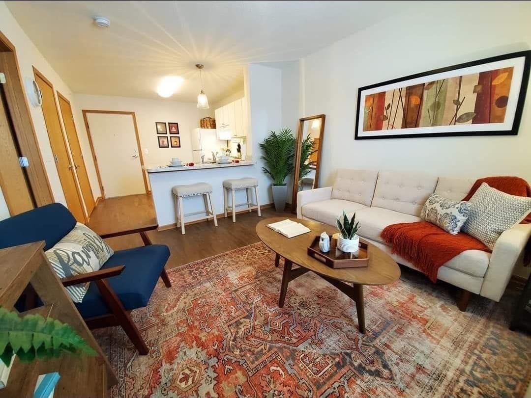 Cozy living room with stylish furniture and decor.
