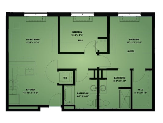 A detailed floor plan of an apartment showing the layout of rooms and facilities.