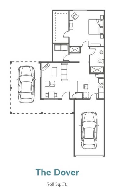A floor plan showing a house layout with two garages, a living room, and a kitchen.