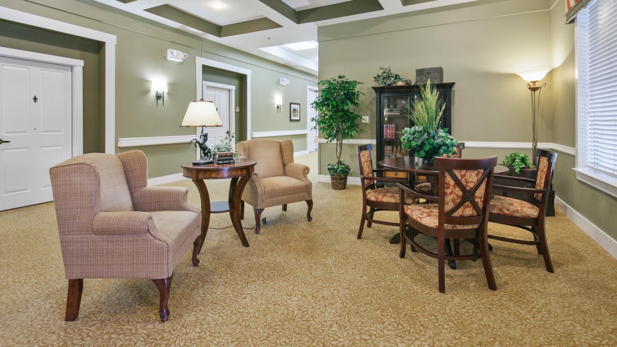 A cozy living room with elegant furniture and decor elements.