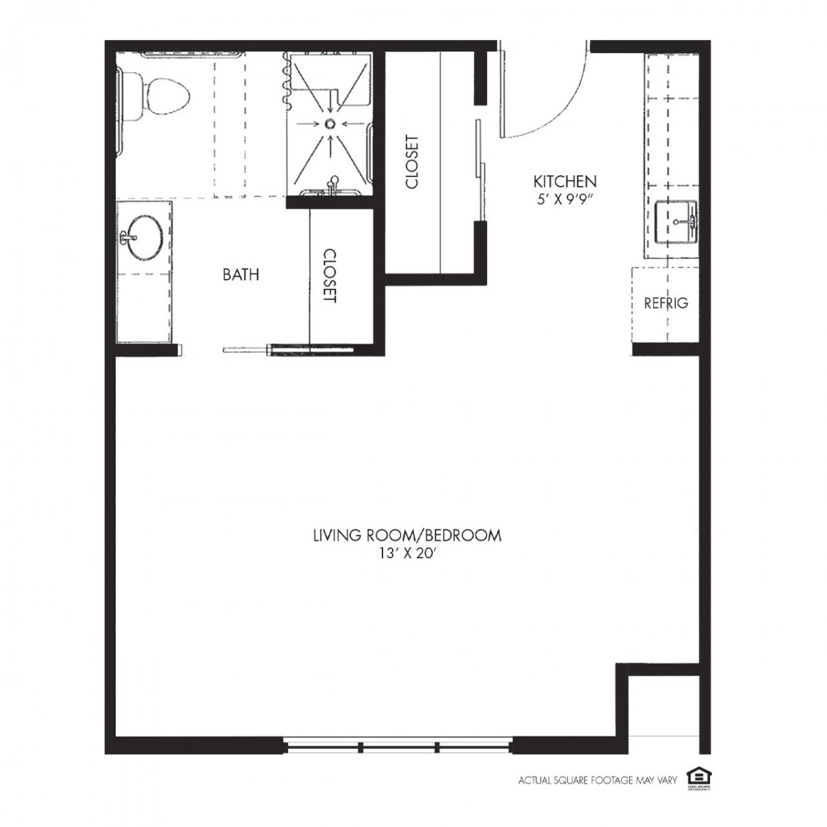 Floor plan of an apartment unit with specified room dimensions.
