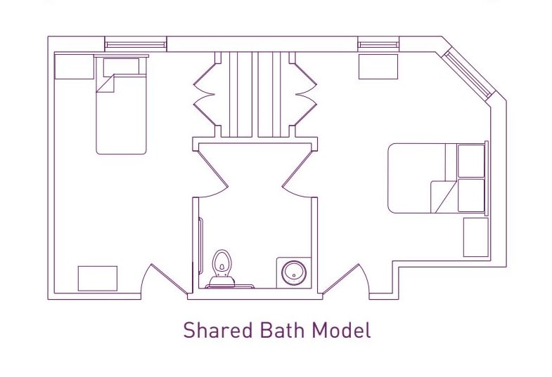 Diagram of a shared bath model floor plan.