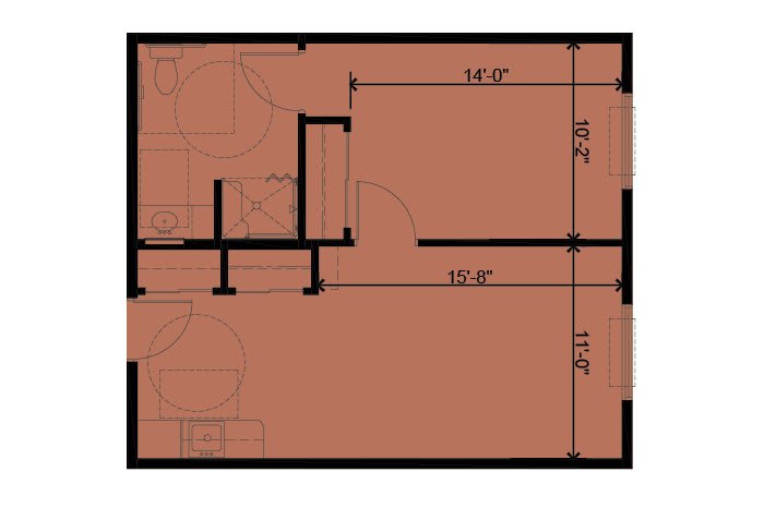 This image shows a floor plan with labeled room dimensions and layout.