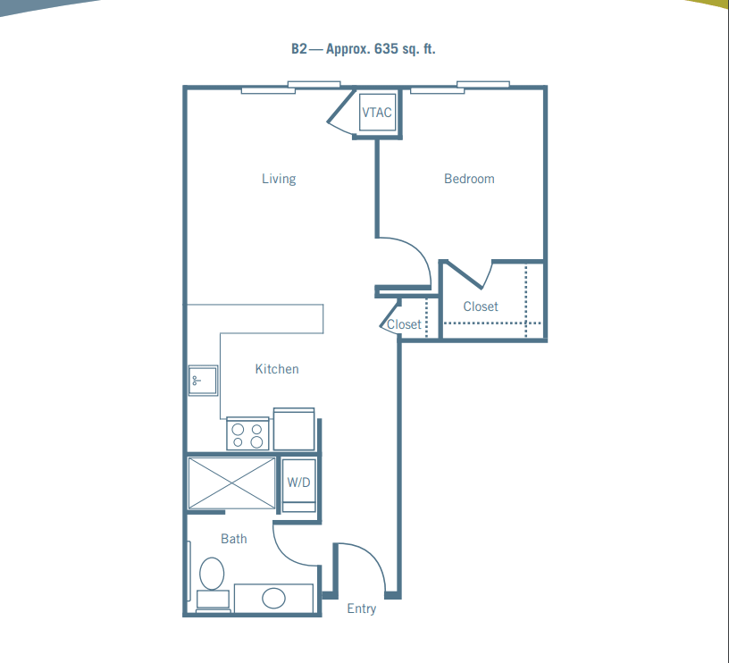 A floor plan layout for a one-bedroom apartment.