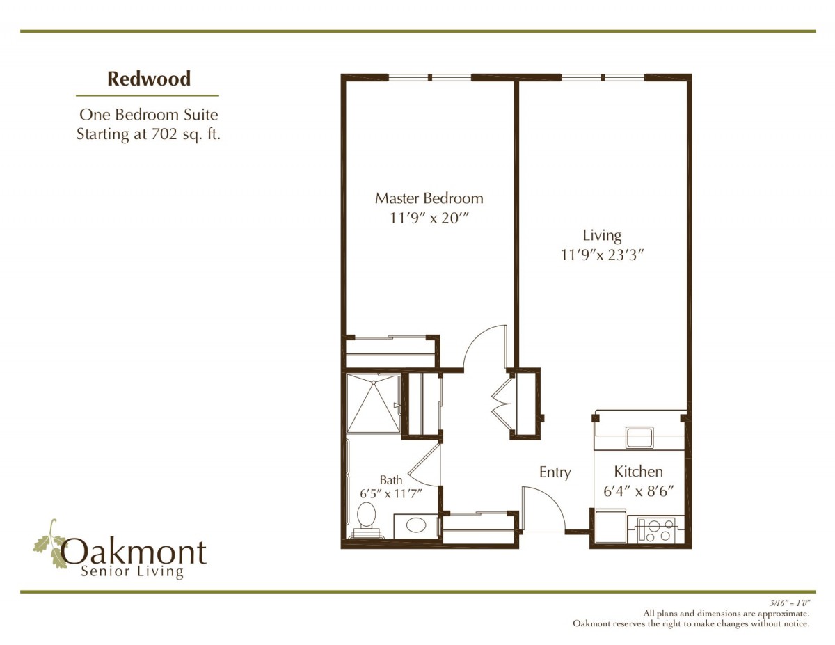 One-bedroom apartment floor plan with living room, kitchen, and bathroom.