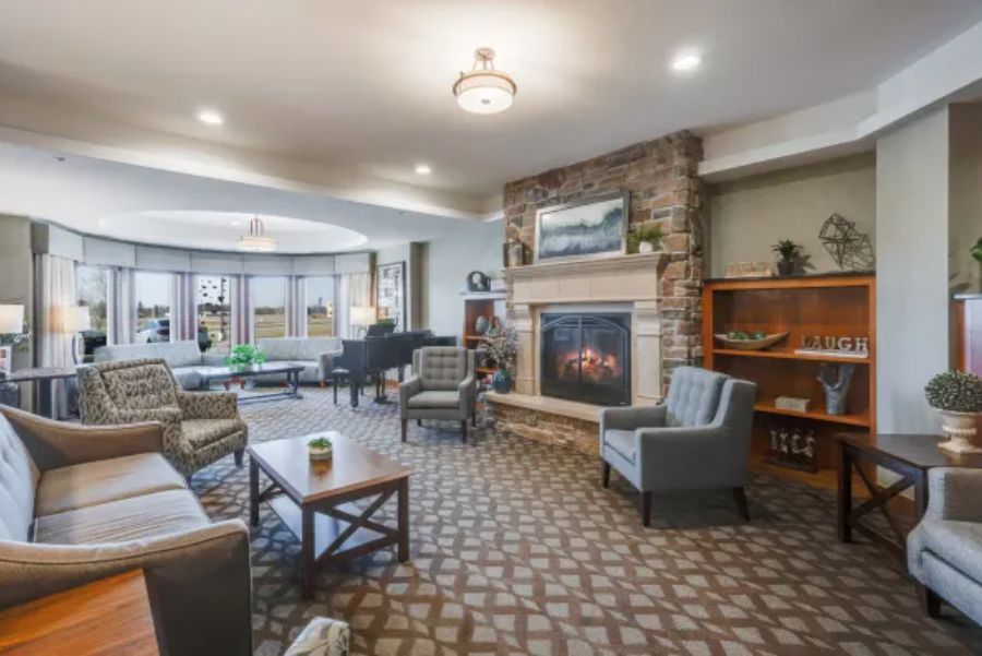 Cozy living room with a fireplace and comfortable seating.