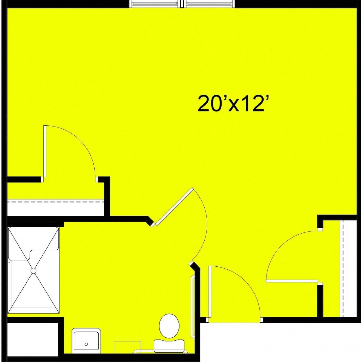 A floor plan showing a room with dimensions of 20'x12'.