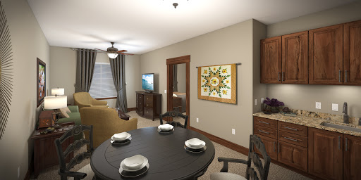 A cozy interior featuring a dining area and living space, complete with tasteful decor.