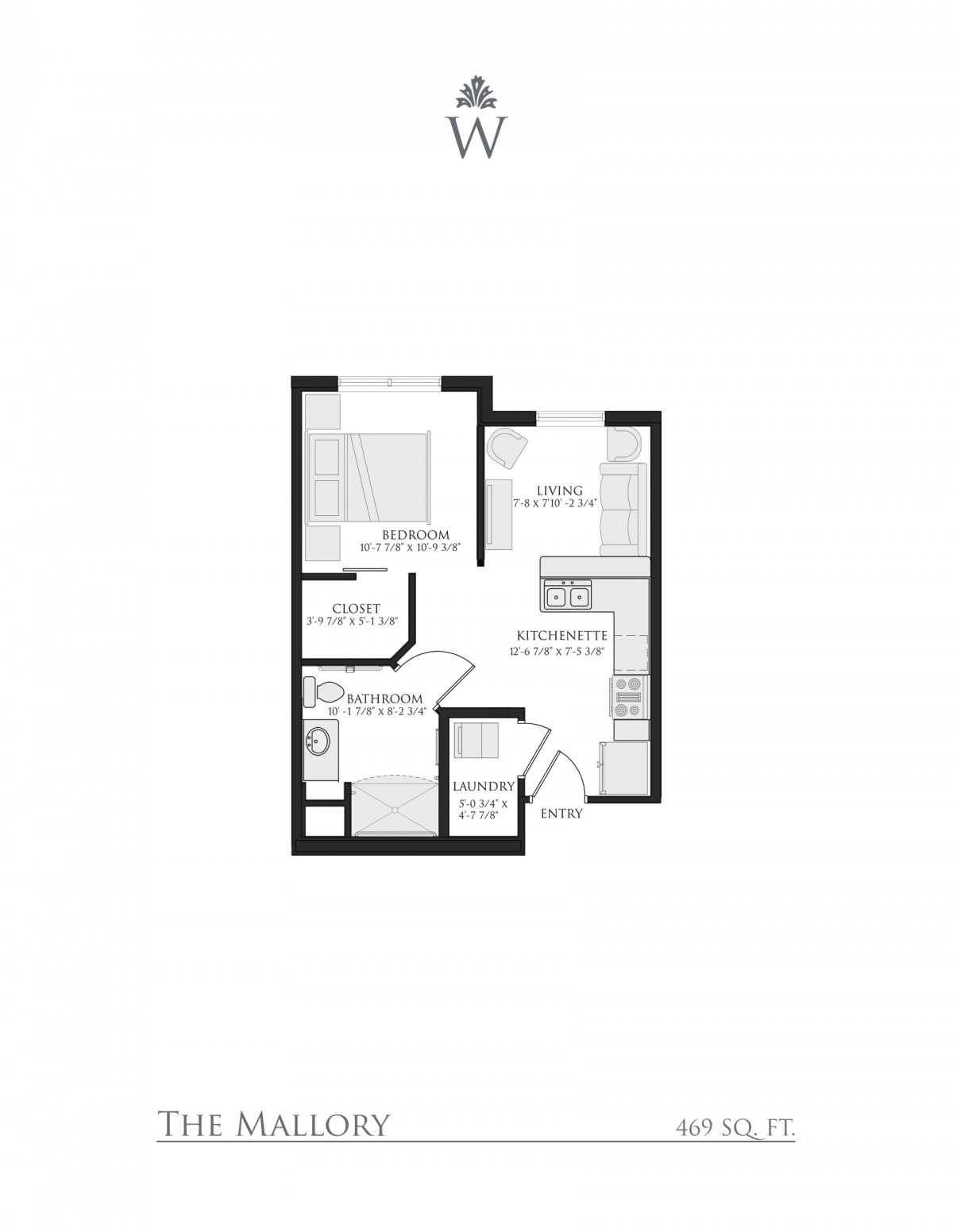 A detailed floor plan of a small apartment showing the arrangement of rooms.