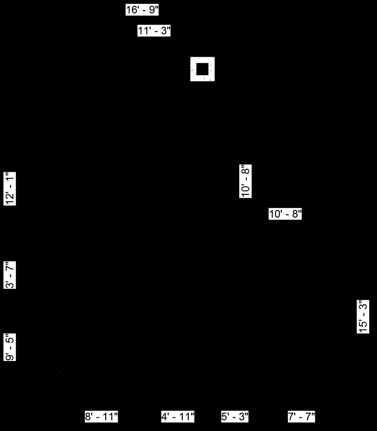 An abstract composition featuring minimalistic geometric shapes on a black background.