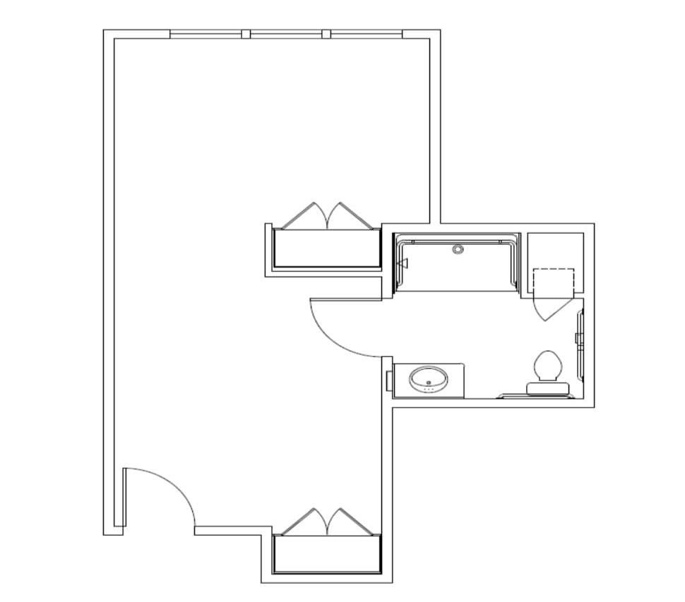 A simple floor plan showing a room with a bathroom.