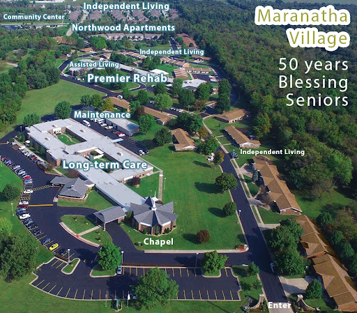 Aerial view of Maranatha Village, showcasing various senior living options and community facilities.