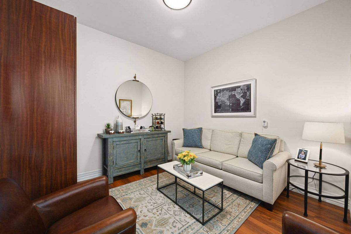 Cozy and stylish living room with a soft color palette and modern decor.