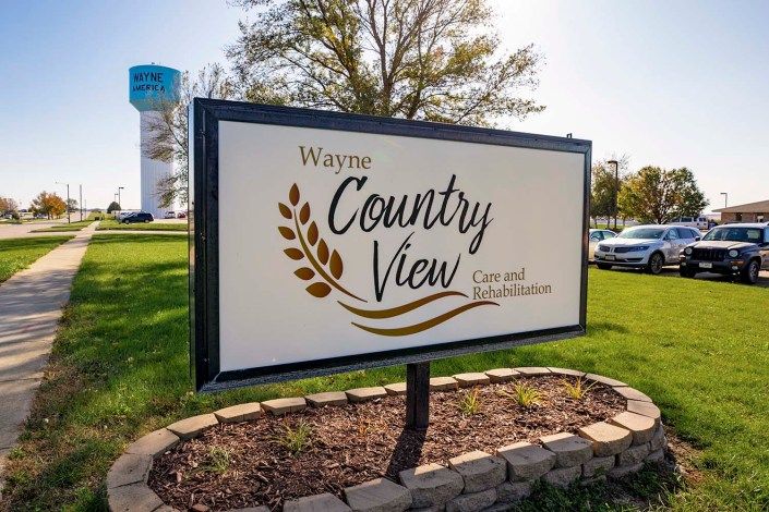 Sign for Wayne Country View Care and Rehabilitation in an outdoor setting.