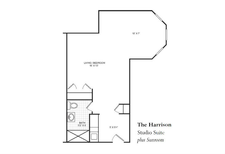 Floor plan of The Harrison studio suite.