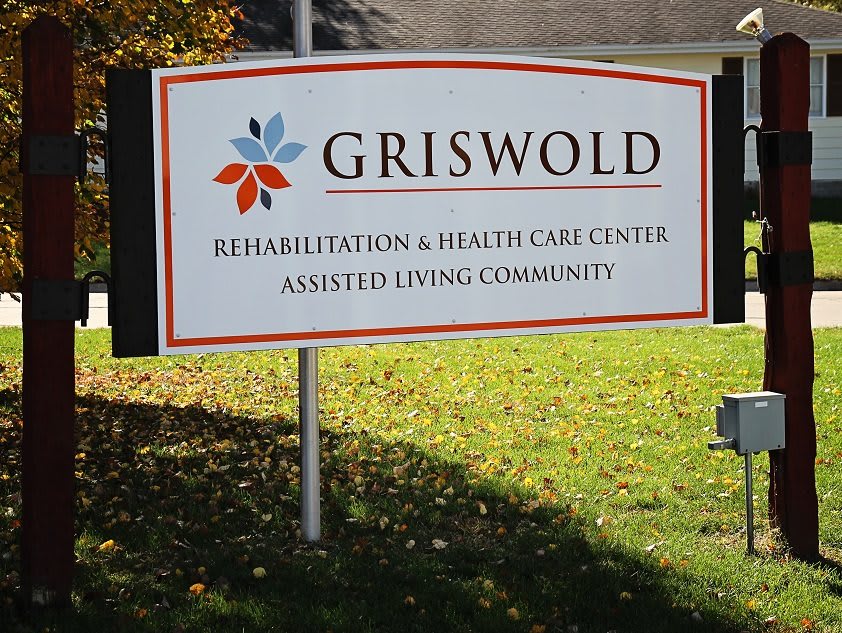 Sign for Griswold Rehabilitation & Health Care Center Assisted Living Community.