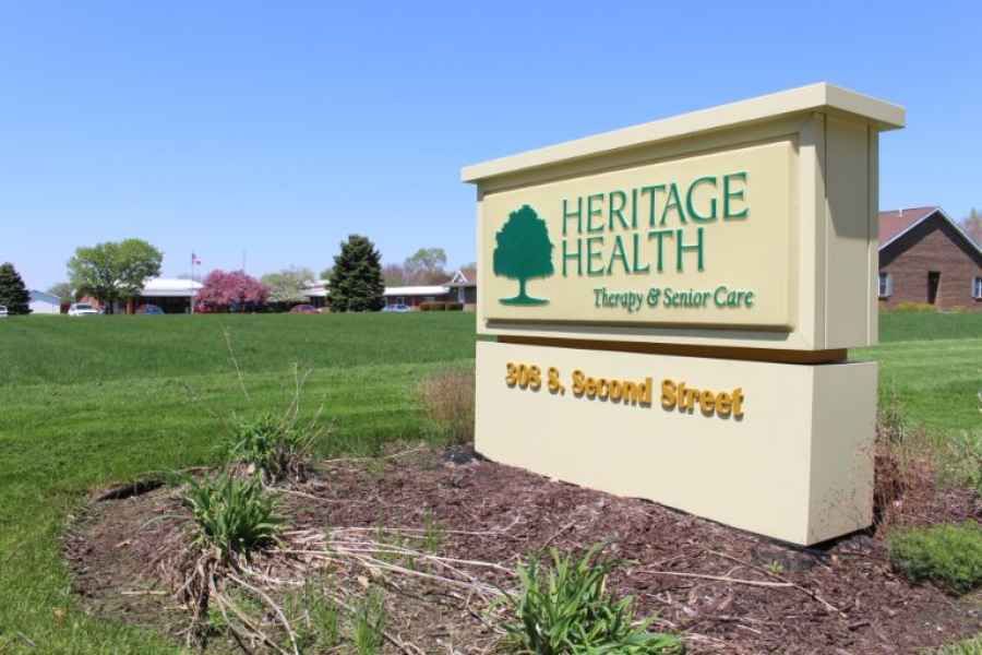 Exterior view of Heritage Health, showcasing the facility's signage and well-maintained landscape.
