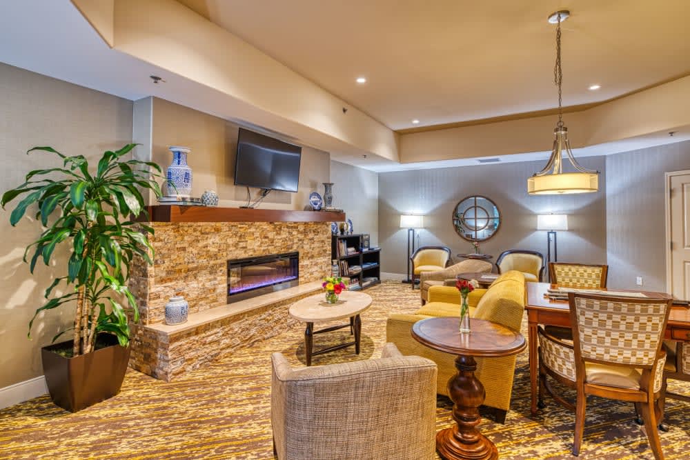 A cozy and modern living room with comfortable seating, a warm fireplace, and stylish decor.