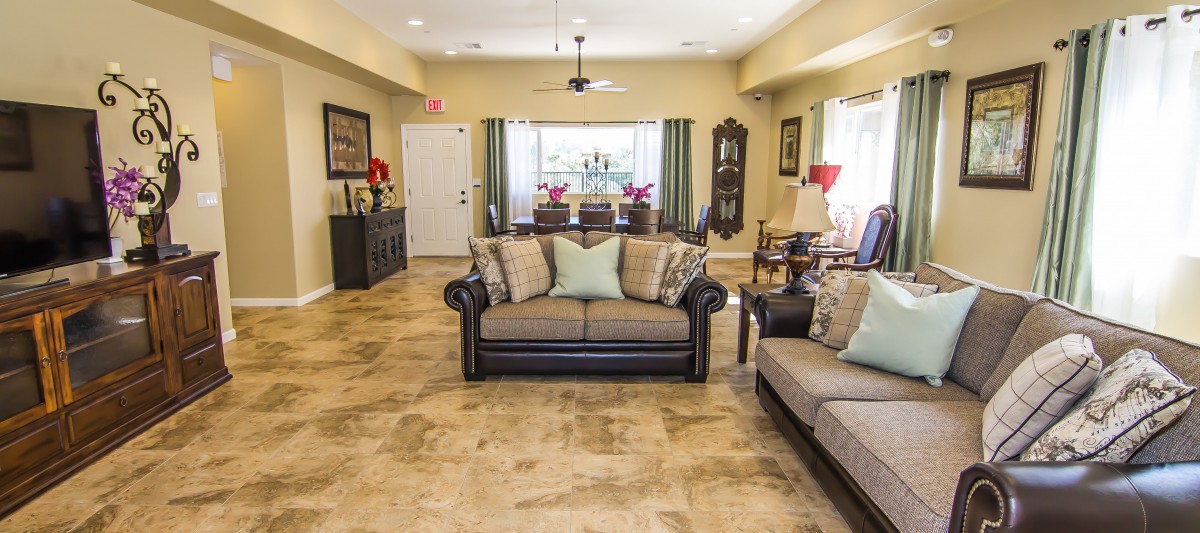 A cozy living room with stylish furniture and warm decor.