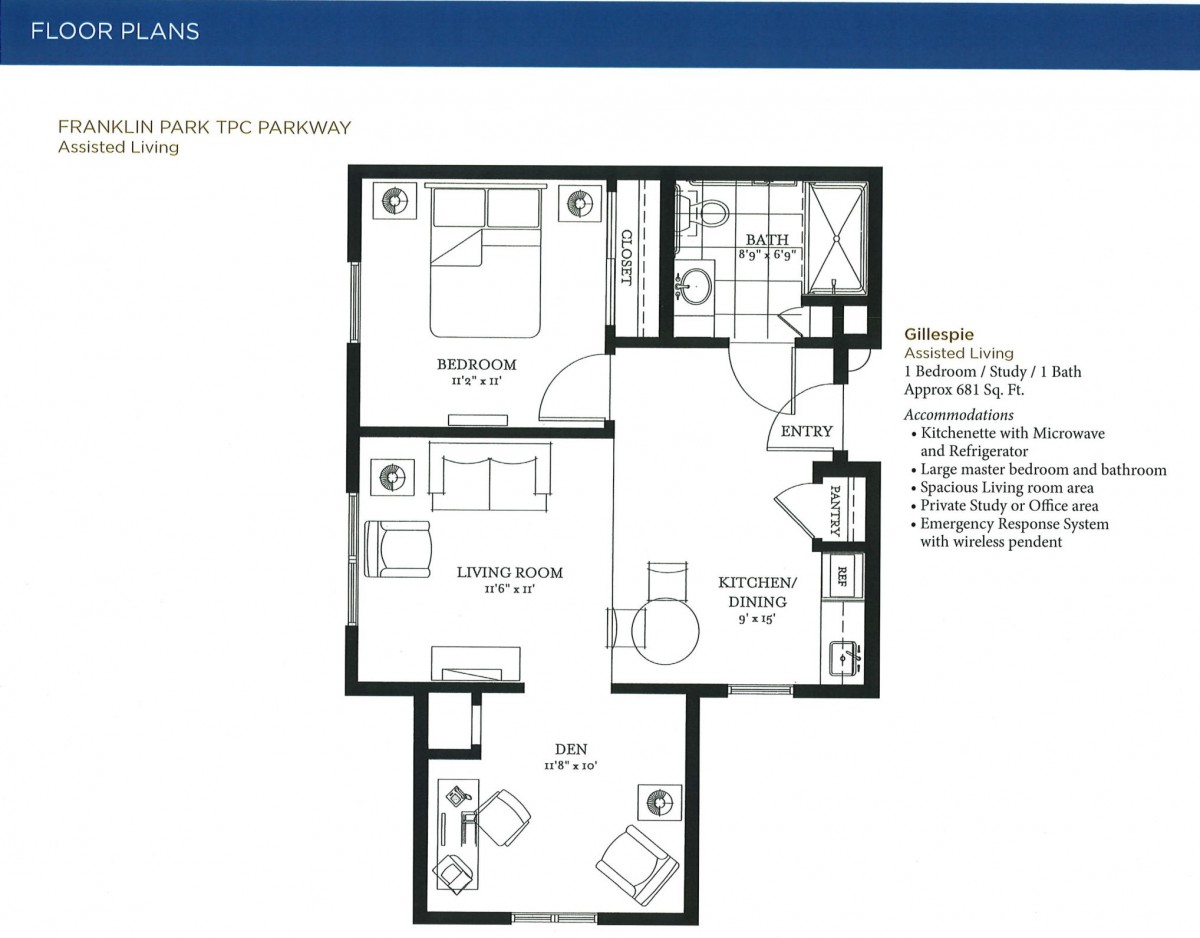 A detailed floor plan of a two-bedroom apartment, including a living area, kitchen, and bathroom.