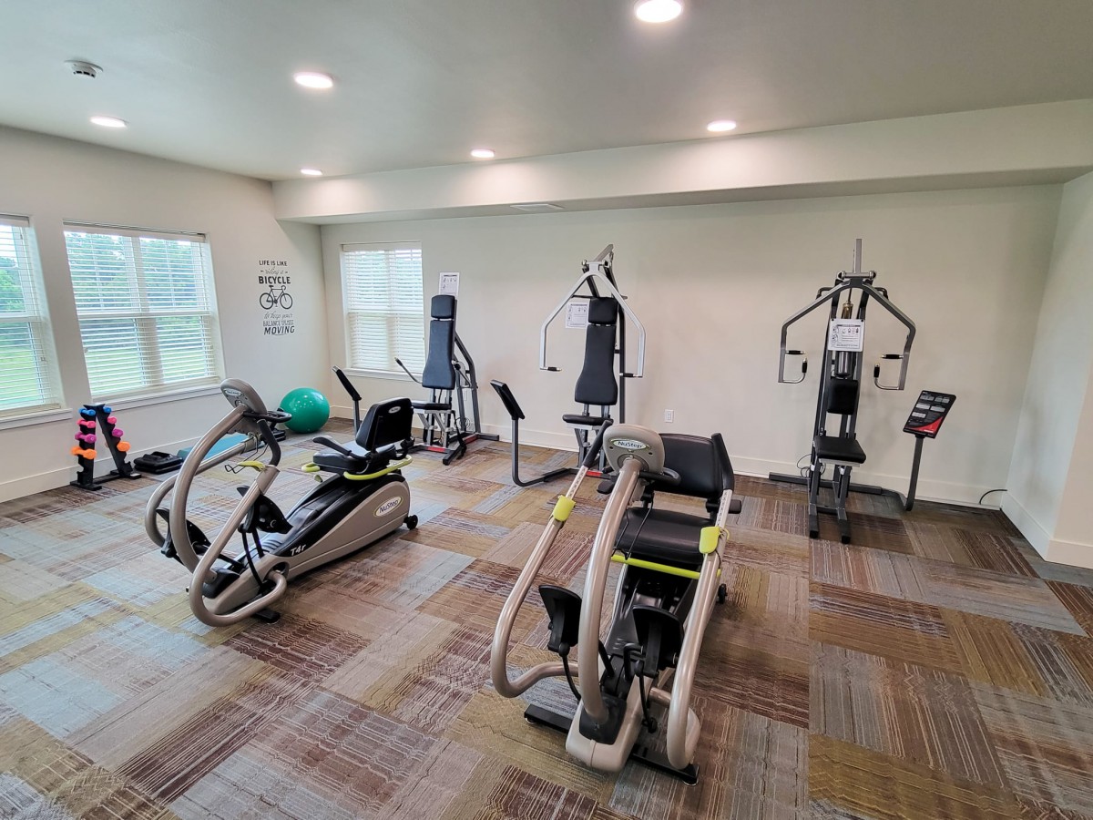 A well-equipped gym room with various exercise machines for fitness enthusiasts.