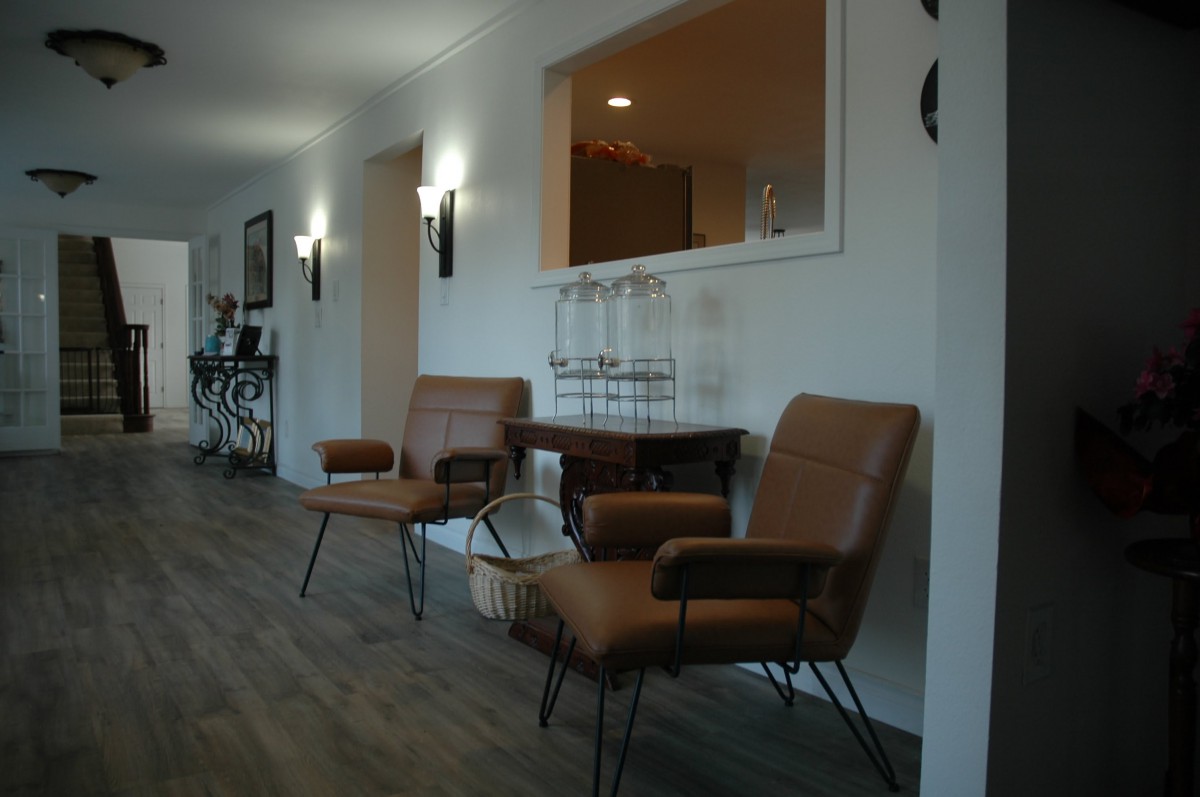 A modern lobby area with stylish chairs and decor.