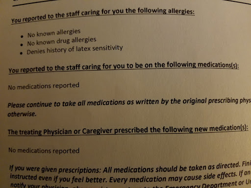 Instructions for managing allergies and medication prescriptions.