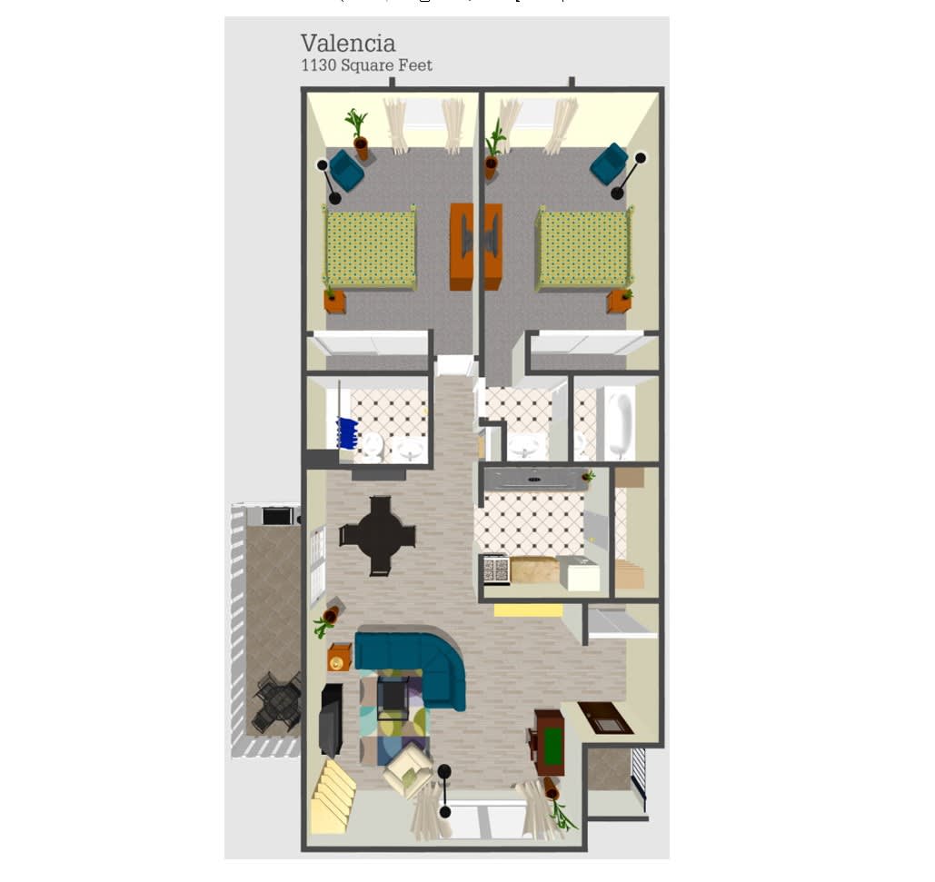 A detailed floor plan of a two-bedroom apartment.