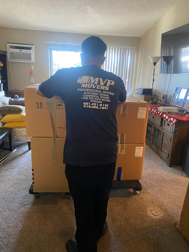 A person moving boxes in a cozy living room.