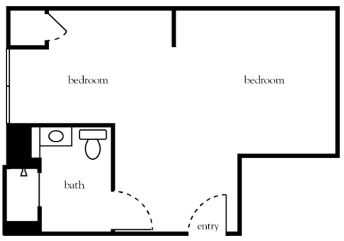 Simple floor plan showing two bedrooms and a bathroom.