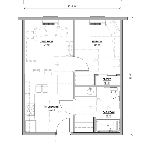A simple floor plan depicting the layout of a house with designated rooms.