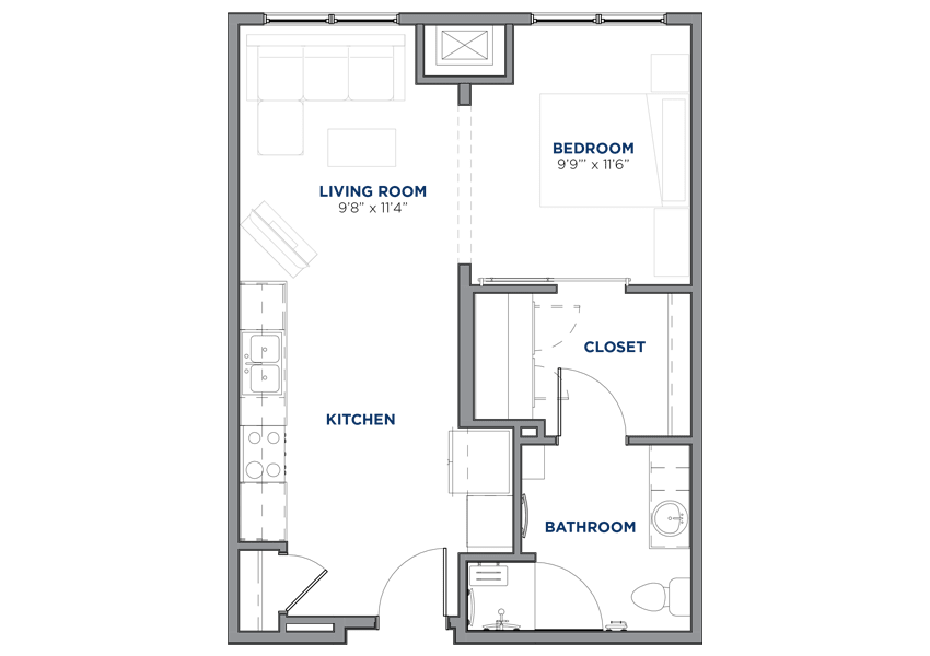 A floor plan showing the layout of a residential space with labeled rooms.