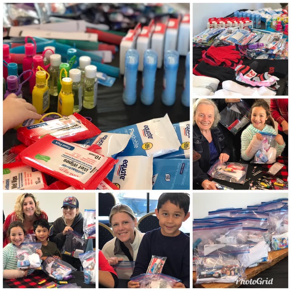 Community members gather to organize and donate supplies for a charitable cause.