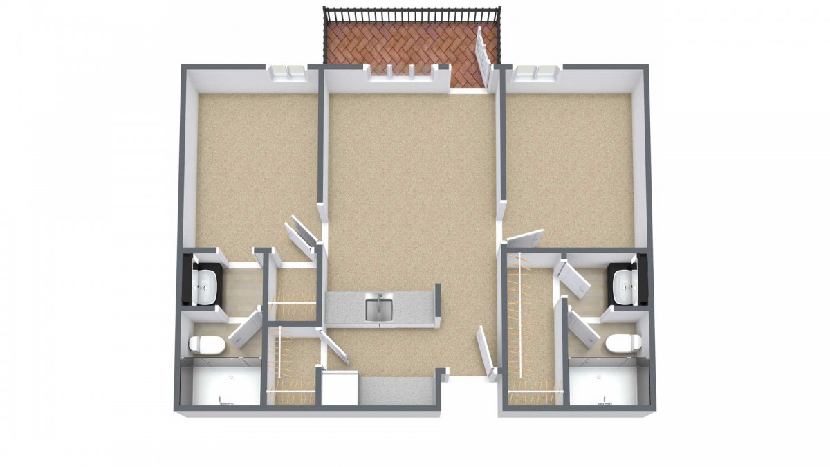 A detailed floor plan of an apartment featuring multiple rooms and a balcony.