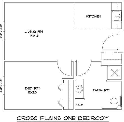 Floor plan of a one-bedroom apartment.