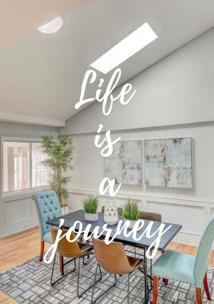 Inspirational quote in a stylish dining room setting.