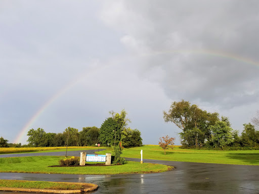 A beautiful rainbow arches across the sky after a refreshing rain shower.