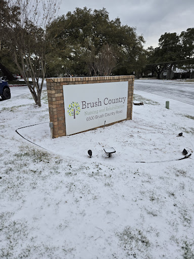 A snowy scene featuring a sign for Brazos County.