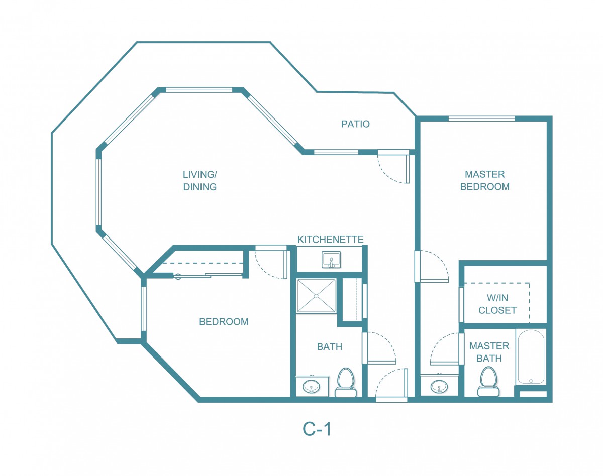 A detailed floor plan of an apartment featuring multiple rooms including a master bedroom, living area, and bathrooms.