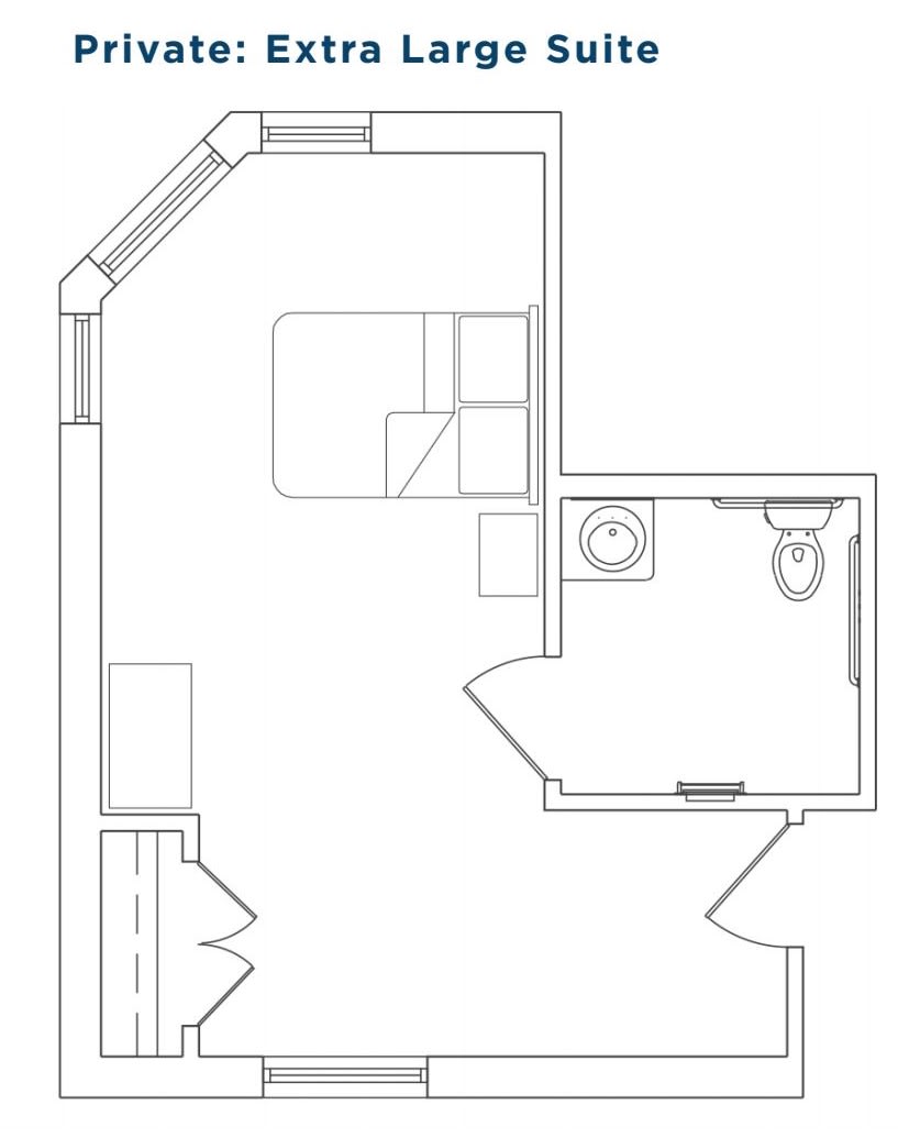A simple floor plan showcasing a bedroom and bathroom layout.