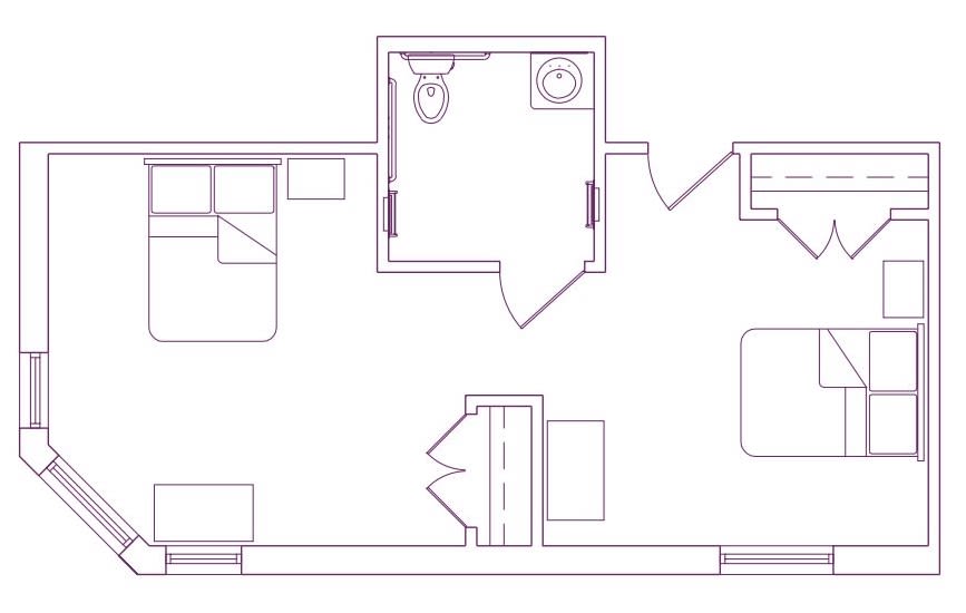 A detailed floor plan showing the layout of a residential space with rooms and facilities.