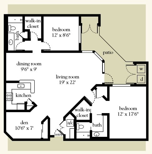 A detailed floor plan of an apartment showing room dimensions and layout.