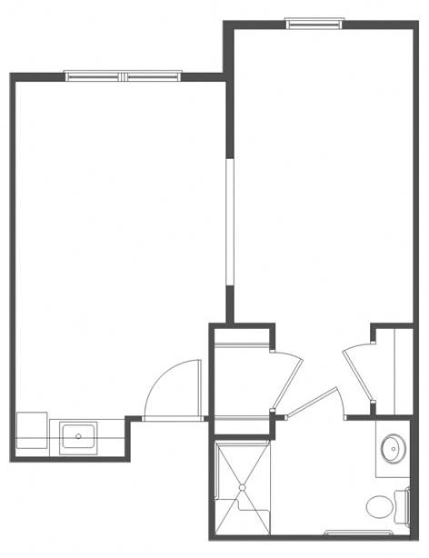 A simple floor plan showing a small apartment layout.