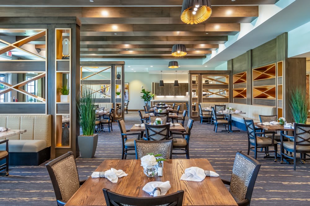 Modern restaurant interior with elegant dining area and stylish decor.