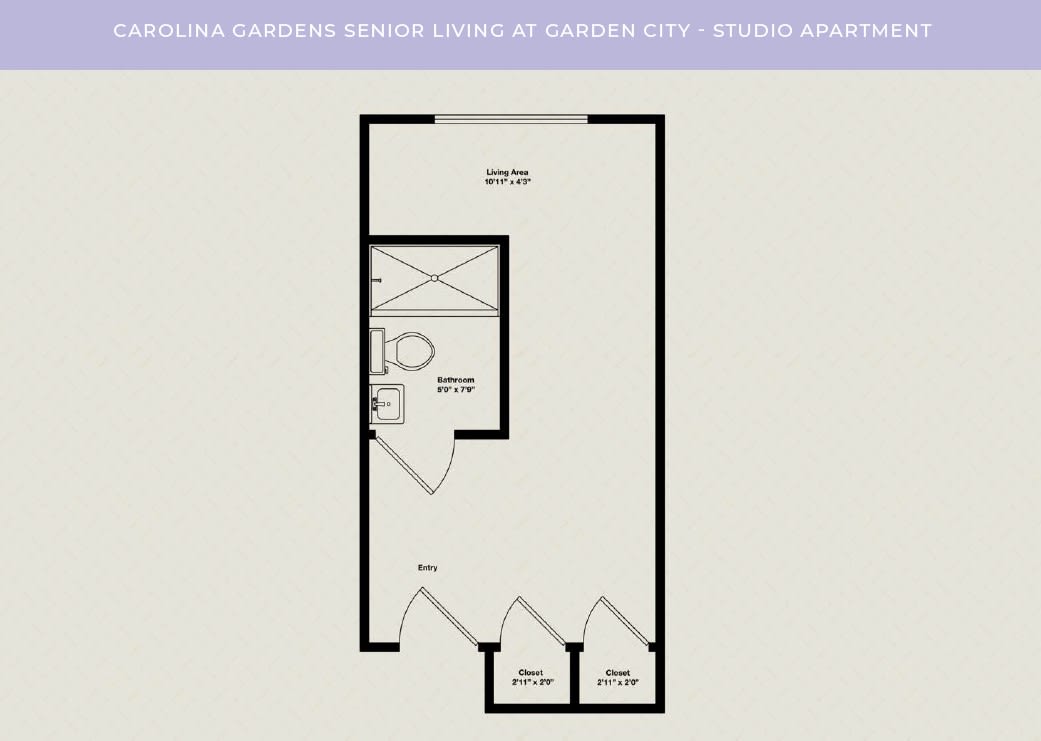 Floor plan of a studio apartment showing layout and design.