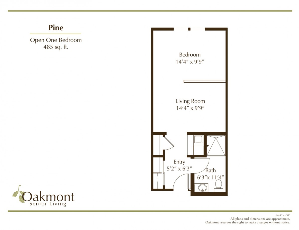 One-bedroom apartment floor plan with labeled dimensions for each room.