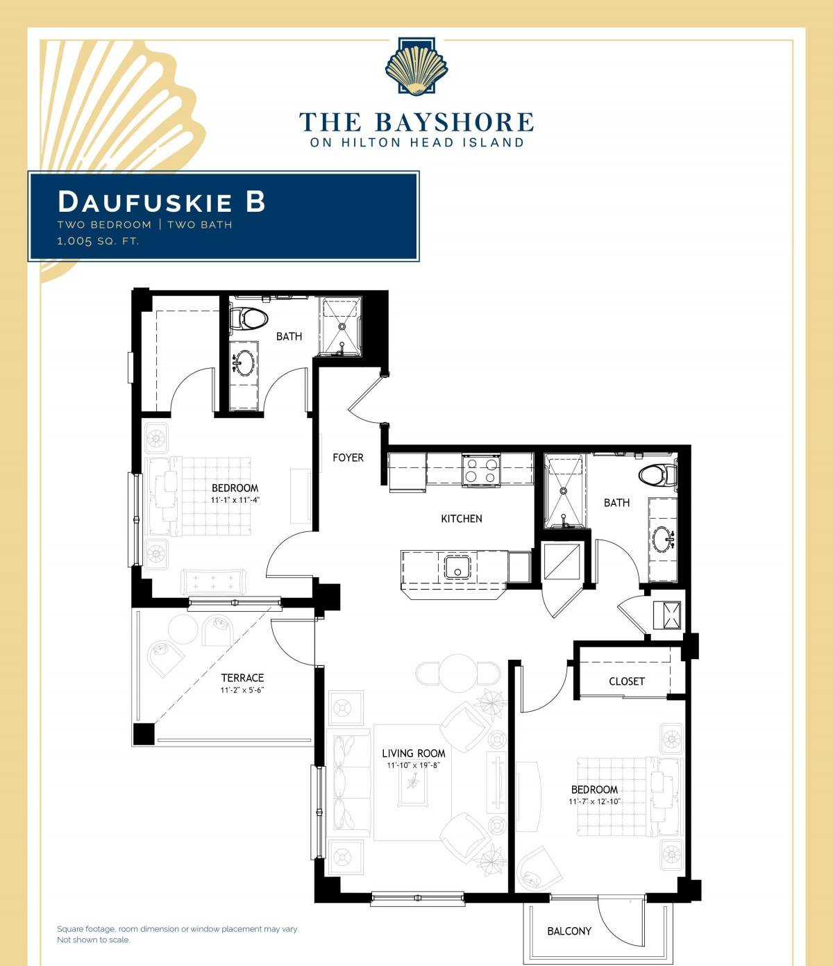 Floor plan of the Daufuskie apartment at The Bayshore on Hilton Head Island.