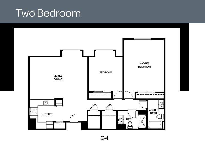 Floor plan of a two-bedroom apartment layout.