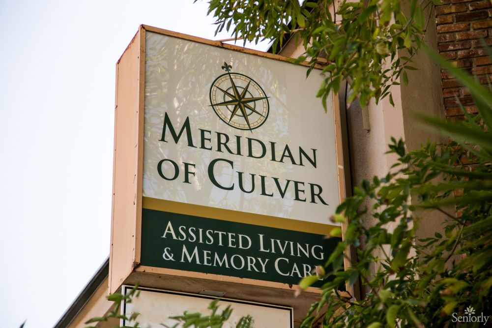 Sign for Meridian of Culver, an assisted living and memory care facility.